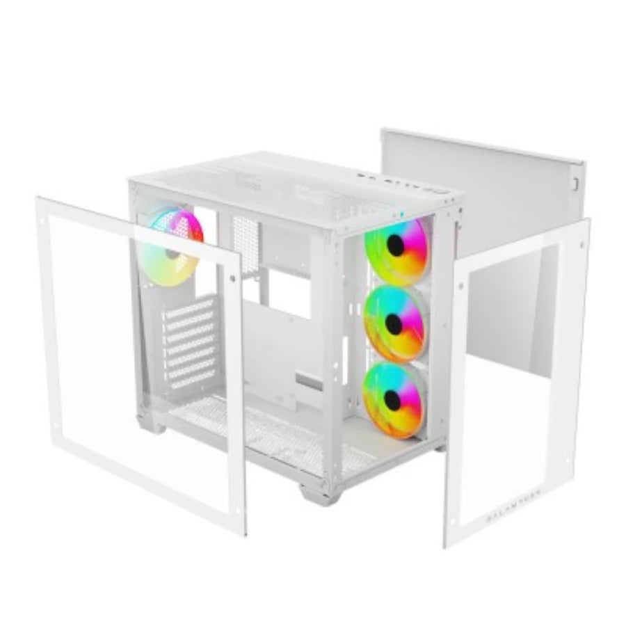 Gabinete Acteck Gamer Media Torre Tank Pro GM930 Max MB ATX Ultra Wide Panel Izq Cristal + Frente Cristal 2xUSB 3.0 + 4xFan RGB con HUB Blanco