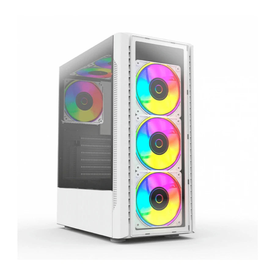 Gabinete Gamer Acteck Media Torre Dragonfly II Crystal GM745 Max MB ATX Panel Izq Cristal + Frente Cristal con Ranura 1xUSB 3.0 + 4xFan RGB Blanco