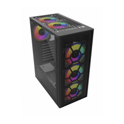 Gabinete Acteck Gamer Media Torre Dragonfly II Mesh GM740 Max MB ATX Panel Izq Cristal + Frente Malla 1xUSB 3.0 + 4xFan RGB Negro