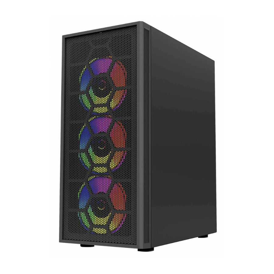 Gabinete Acteck Gamer Media Torre Dragonfly II Mesh GM740 Max MB ATX Panel Izq Cristal + Frente Malla 1xUSB 3.0 + 4xFan RGB Negro