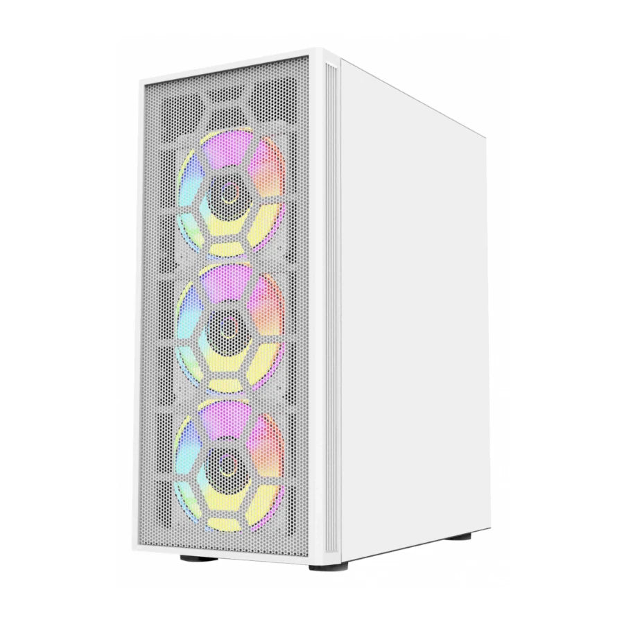 Gabinete Acteck Gamer Media Torre Dragonfly II Mesh GM740 Max MB ATX Panel Izq Cristal + Frente Malla 1xUSB 3.0 + 4xFan RGB Blanco