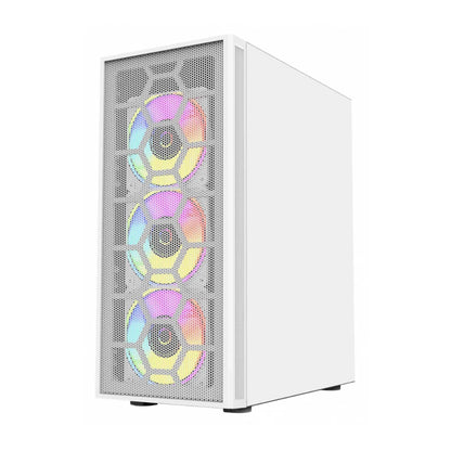 Gabinete Acteck Gamer Media Torre Dragonfly II Mesh GM740 Max MB ATX Panel Izq Cristal + Frente Malla 1xUSB 3.0 + 4xFan RGB Blanco