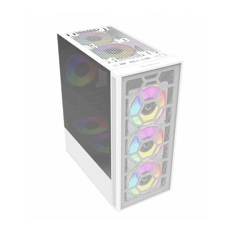 Gabinete Acteck Gamer Media Torre Dragonfly II Mesh GM740 Max MB ATX Panel Izq Cristal + Frente Malla 1xUSB 3.0 + 4xFan RGB Blanco