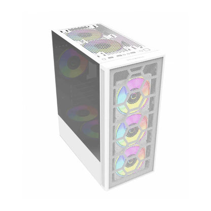 Gabinete Acteck Gamer Media Torre Dragonfly II Mesh GM740 Max MB ATX Panel Izq Cristal + Frente Malla 1xUSB 3.0 + 4xFan RGB Blanco