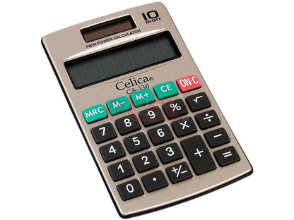 Calculadora celica bolsillo 10 dig dual cubierta metalica