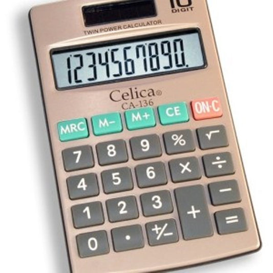 Calculadora celica bolsillo 10 dig dual cubierta metalica