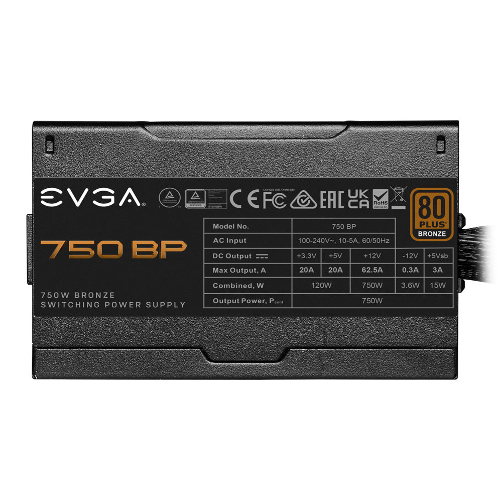 Fuente de Poder EVGA BP 750W 80 Plus Bronze ATX 12V 24 pin Fan 120mm Negro