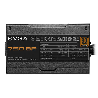 Fuente de Poder EVGA BP 750W 80 Plus Bronze ATX 12V 24 pin Fan 120mm Negro
