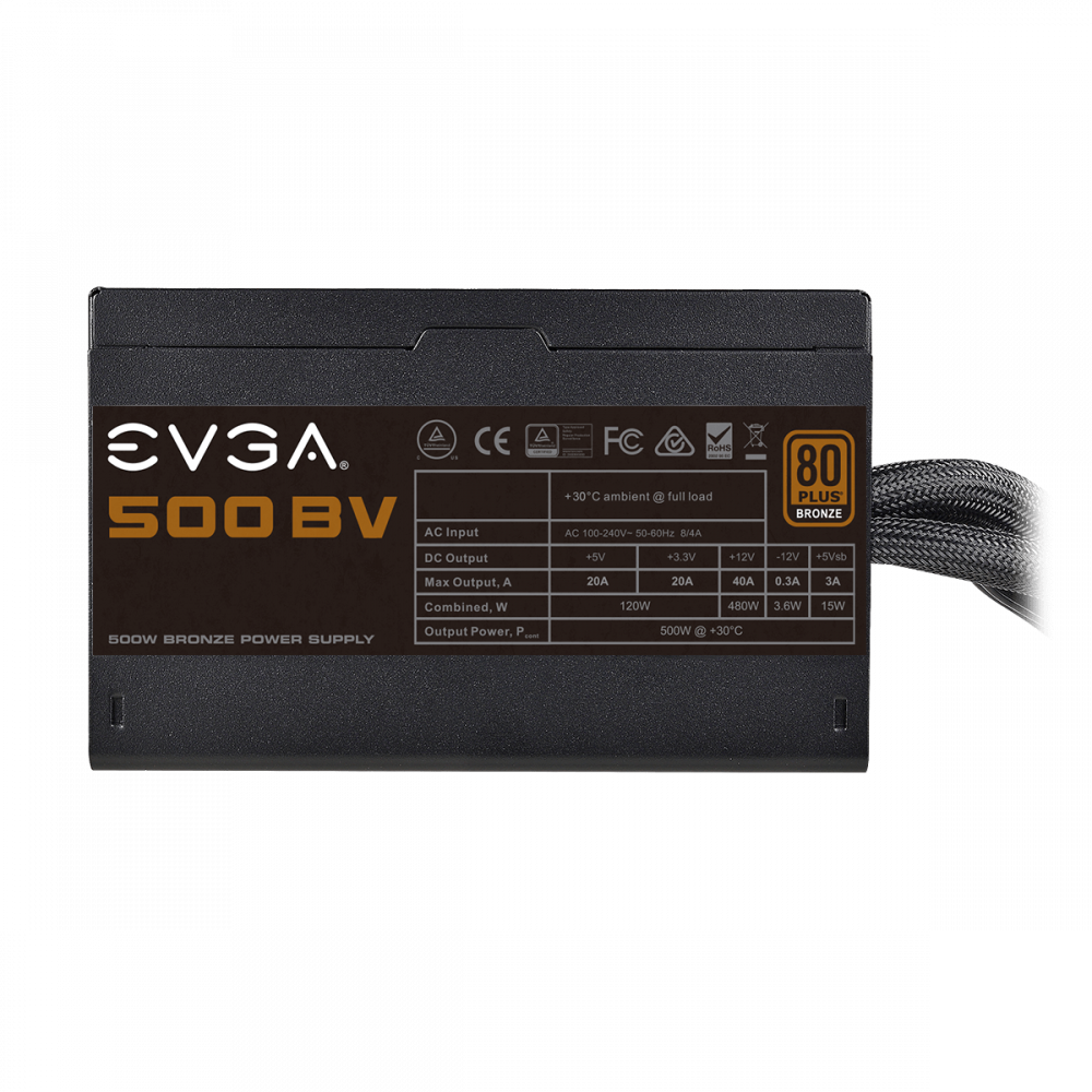 Fuente de Poder EVGA BV 500W 80 Plus Bronze ATX 12V 24 pin Fan 120mm Negro