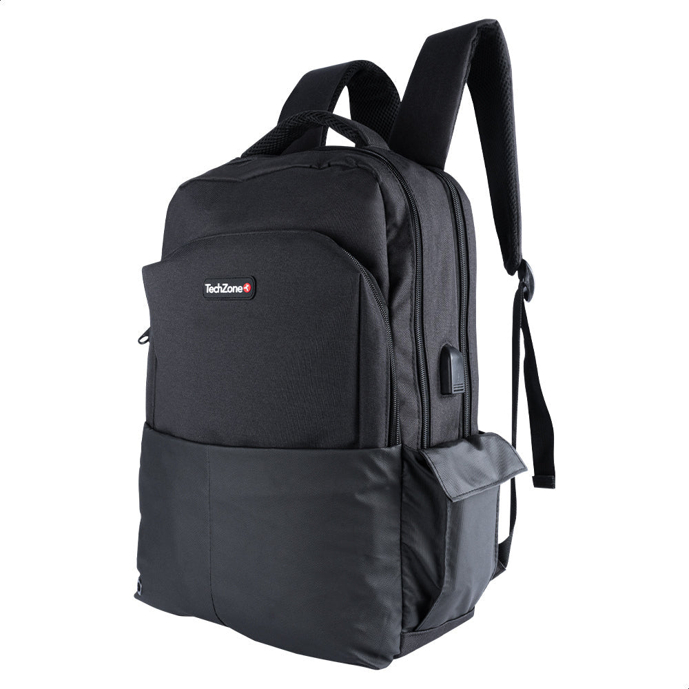 Backpack Tech Zone Courage Gris Portalaptop 15.6 Pulgadas Conector Usb Externo Cierres Metalicos Autorreparables