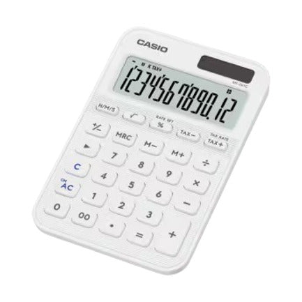 Calculadora Casio MS-20YC-WE Blanca De 12 Dígitos Pantalla Extragrande Solar Y Batería