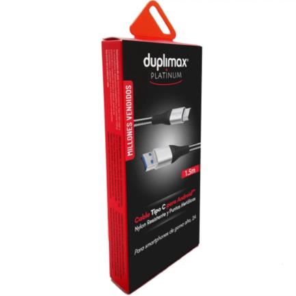 Cable Duplimax Platinum USB-C 2.0A 1.5m Color Negro con Plata