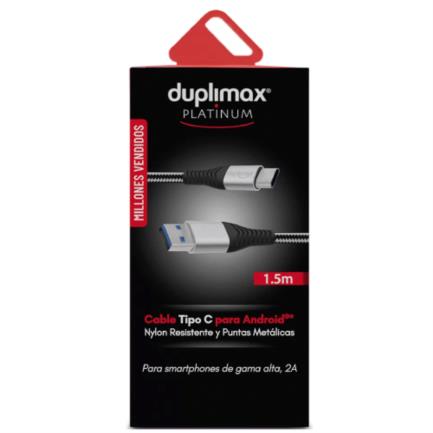 Cable Duplimax Platinum USB-C 2.0A 1.5m Color Negro con Plata