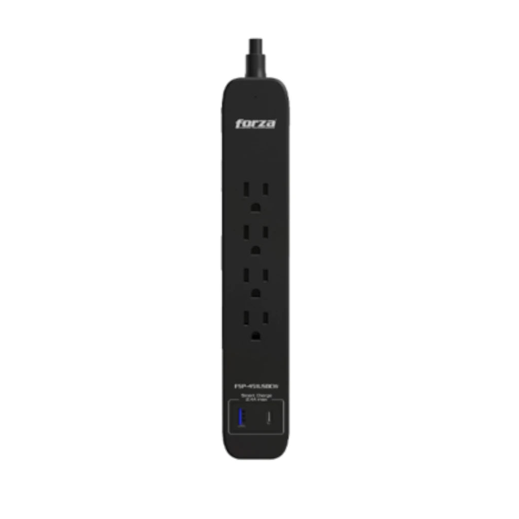 Protector tensión Forza negro 1625W/500J 4 slds 1-USBA 1-USBC 120V/240V