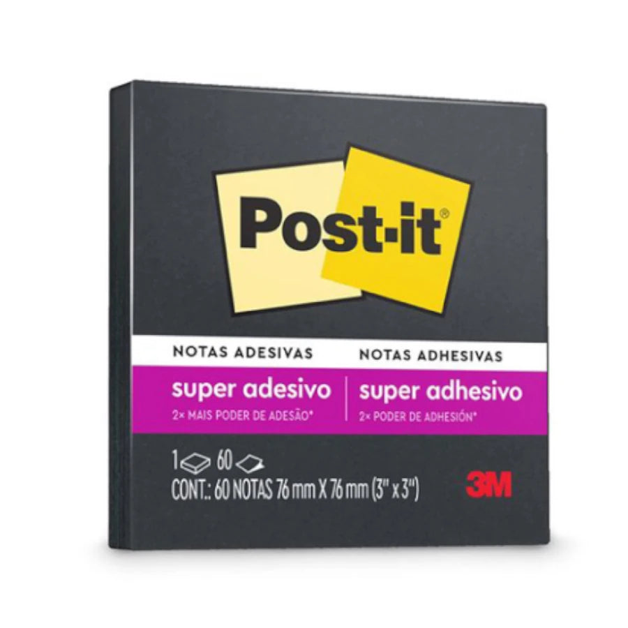 Notas Adhesivas 3M Post it 3X3 C/60 Hojas Color Negro con Super Adhesivo