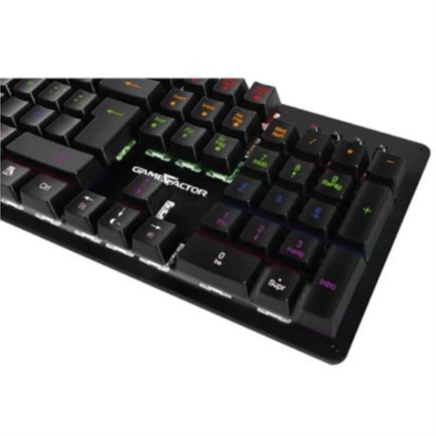 Teclado Mecánico Game Factor KBG400-BL Rainbow Switch Azul USB Color Negro