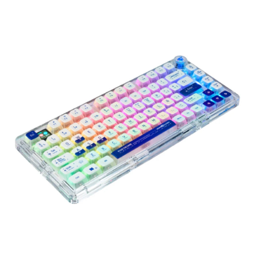 Teclado Gasket Game Factor Mecanico Kbg800 Personalizable 75% Pantalla Lcd Bluethoot 2.4g Y Alambrico Transparente Teclas Pudding