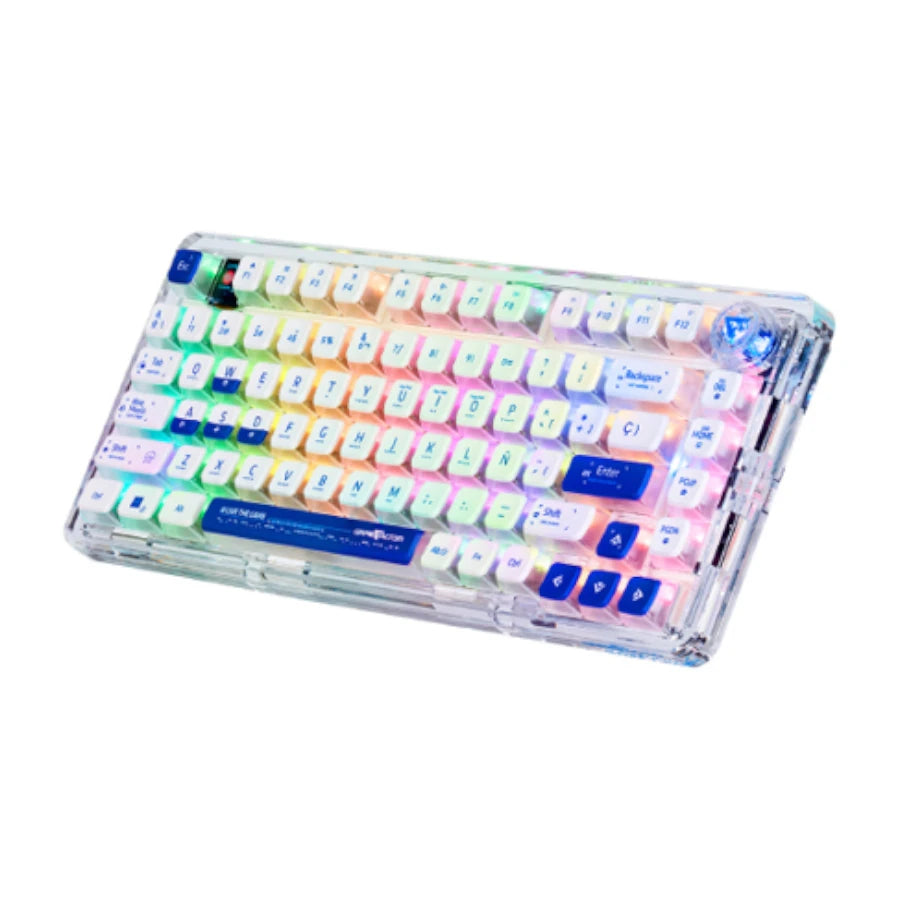 Teclado Gasket Game Factor Mecanico Kbg800 Personalizable 75% Pantalla Lcd Bluethoot 2.4g Y Alambrico Transparente Teclas Pudding