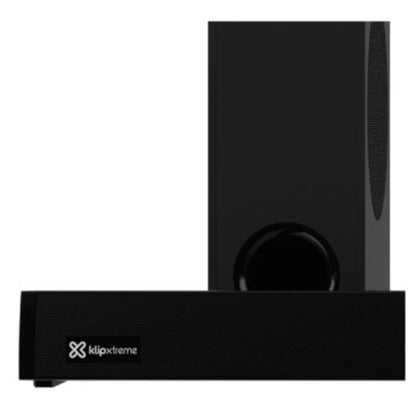 Barra de sonido Klip Xtreme con subwoofer 2.1 Bluetooth 160W BoomBar KSB-230 HDMI ARC  Optico digital Aux 3.5 mm USB Control incluido Color Negro