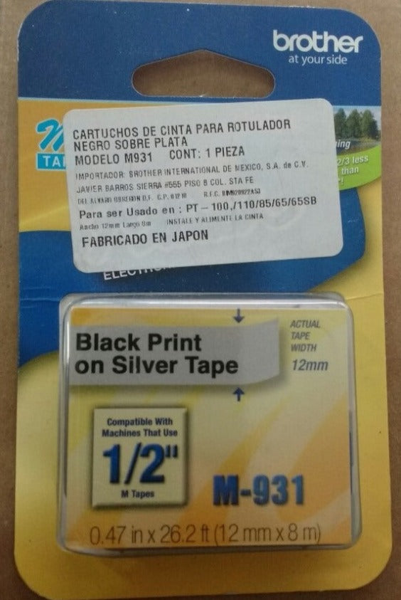 Cinta Brother M931 Negro/Plata 12mm Pt85 100/110