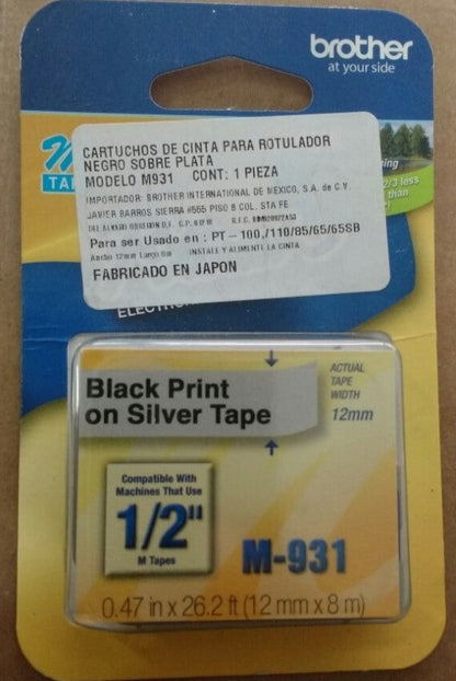 Cinta Brother M931 Negro/Plata 12mm Pt85 100/110