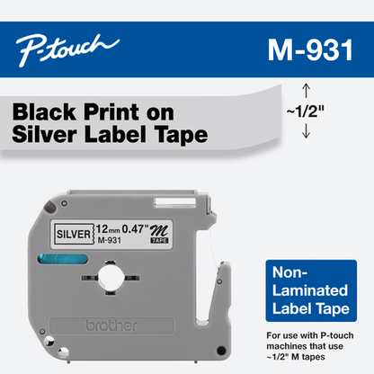Cinta Brother M931 Negro/Plata 12mm Pt85 100/110