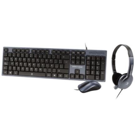 Kit Alámbrico Perfect Choice 3en1 Teclado-Mouse-Diadema para Oficina Color Azul