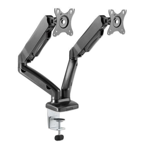 Soporte MANHATTAN de aluminio con pistones de gas p/2 monitores 17 a 32