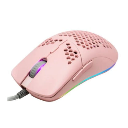 Mouse Game Factor MOG601 Ultralight RGB Sensor PMW3389 16000 dpi 7 Botones Clic Láser Color Rosa