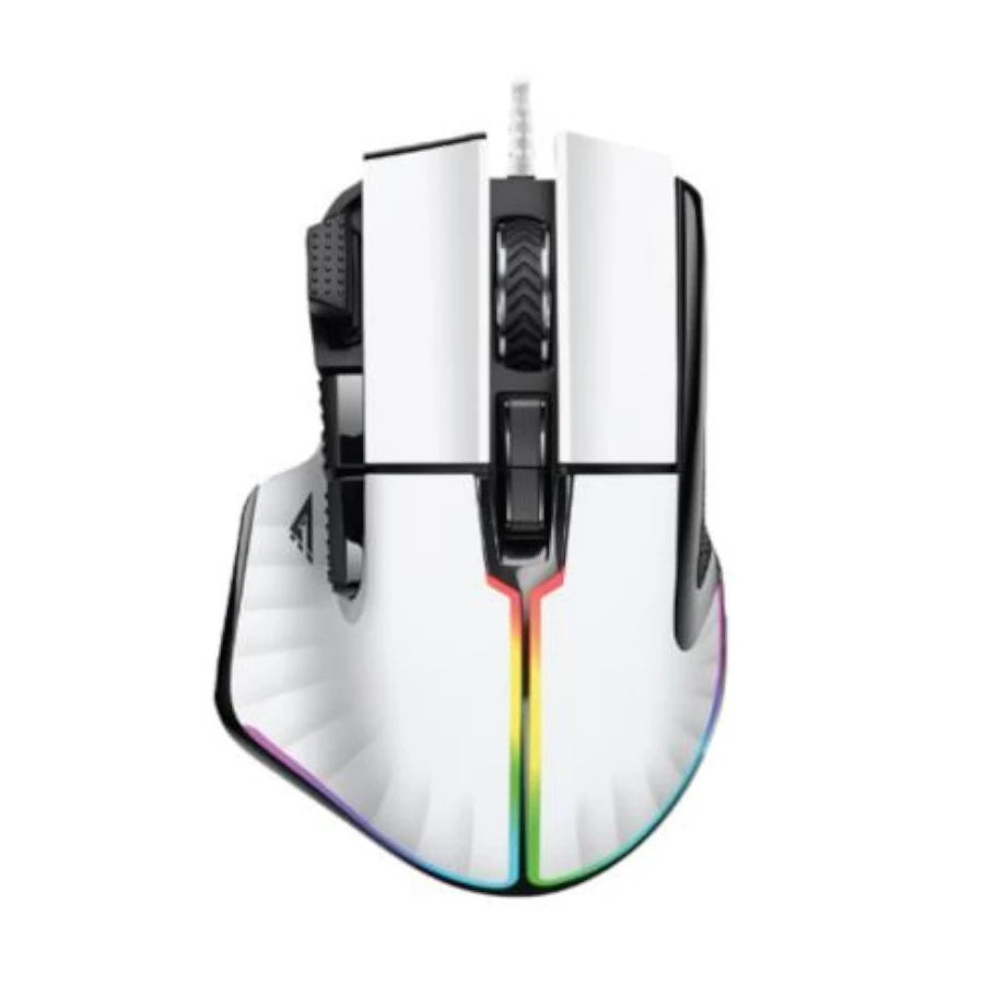 Mouse Game Factor MOG602 Click Láser Pixart 3370 19000 dpi 8 Botones Iluminación RGB Color Blanco