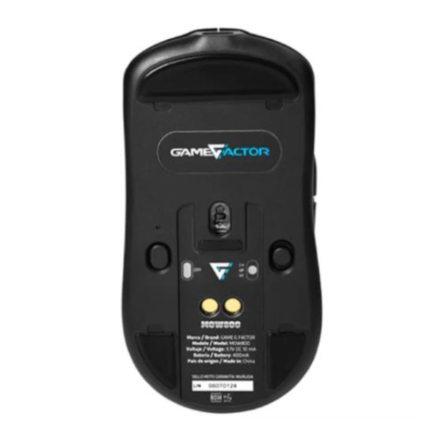 Mouse Game Factor Mow800 Inalambrico Wireless 2.4g Bt Pixart 3395 26.000 Dpi 4k Hz Base Rgb Ultraligero 56g Negro