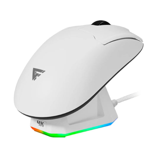 Mouse Game Factor Mow800 Inalambrico Wireless 2.4g Bt Pixart 3395 26.000 Dpi 4k Hz Base Rgb Ultraligero 56g Blanco