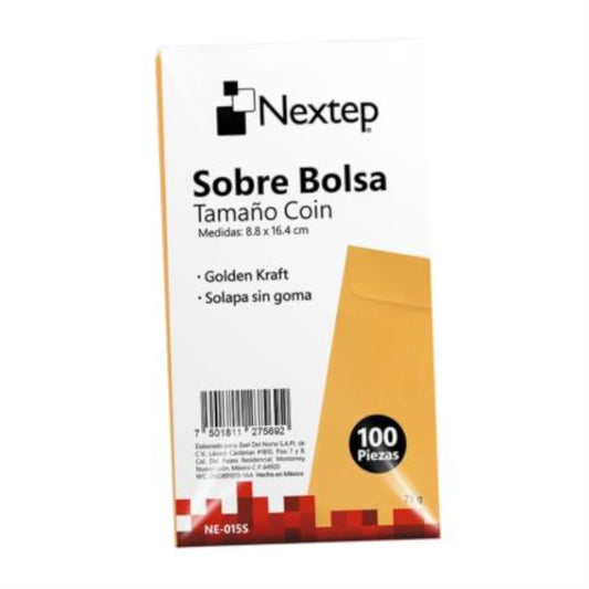 Sobre Bolsa Economico Nextep, Tamaño Coin 5 Solapa Sin Goma, Paquete c/100