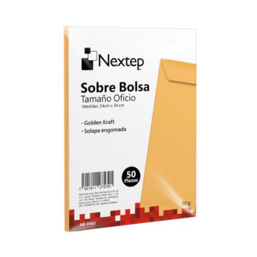 Sobre Bolsa Económico Nextep Tamaño Oficio Solapa Engomada Paquete c/50