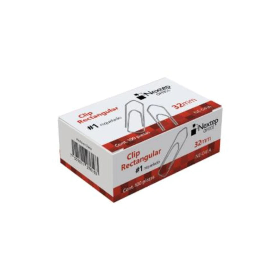 Clip Nextep Rectangular Niquelado #1 32mm c/10 100 Clips c/u
