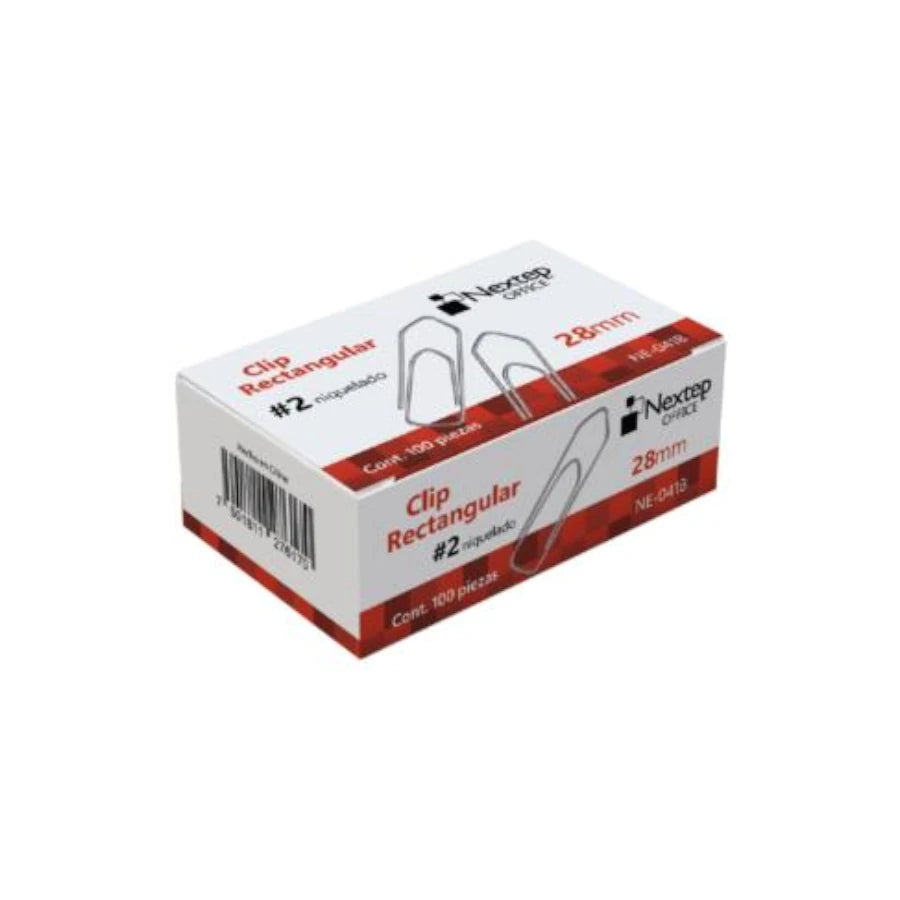 Clip Nextep Rectangular Niquelado #2 28mm C/10 100 Clips c/u