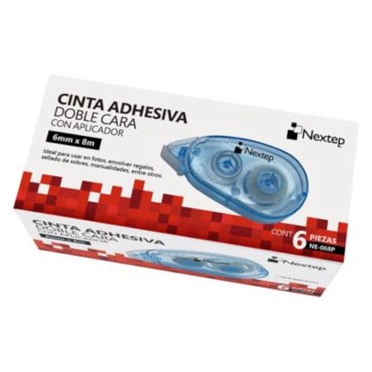 Dispensador De Cinta Adhesiva Doble Cara Nextep 6mm x 8m c/6 Piezas