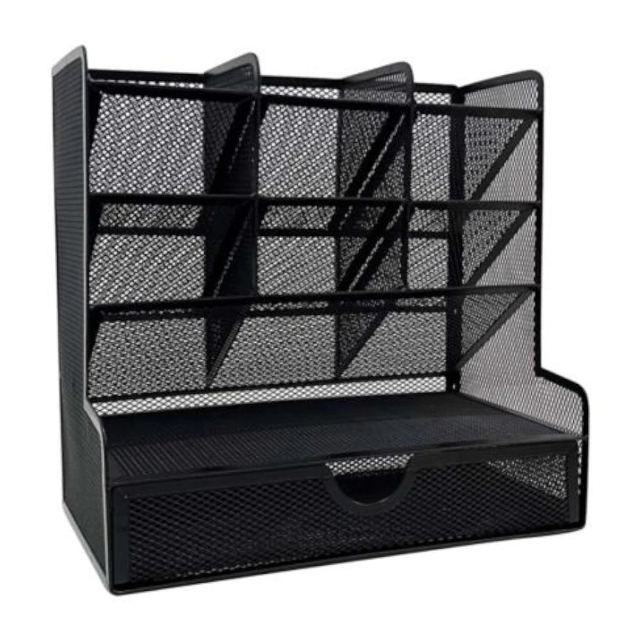 Organizador Nextep Malla Metalica para Escritorio Multi Secciones con Cajon