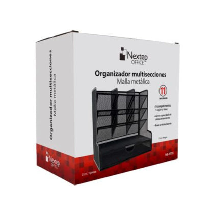 Organizador Nextep Malla Metalica para Escritorio Multi Secciones con Cajon
