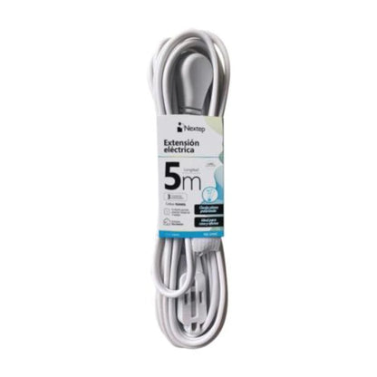 Extension electrica Nextep para Casa/Oficina 16 AWG 5m Clavija Plana Blanca