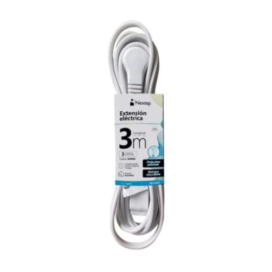 Extension Electrica Nextep para Casa/Oficina 16AWG 3m Clavija Plana Blanca