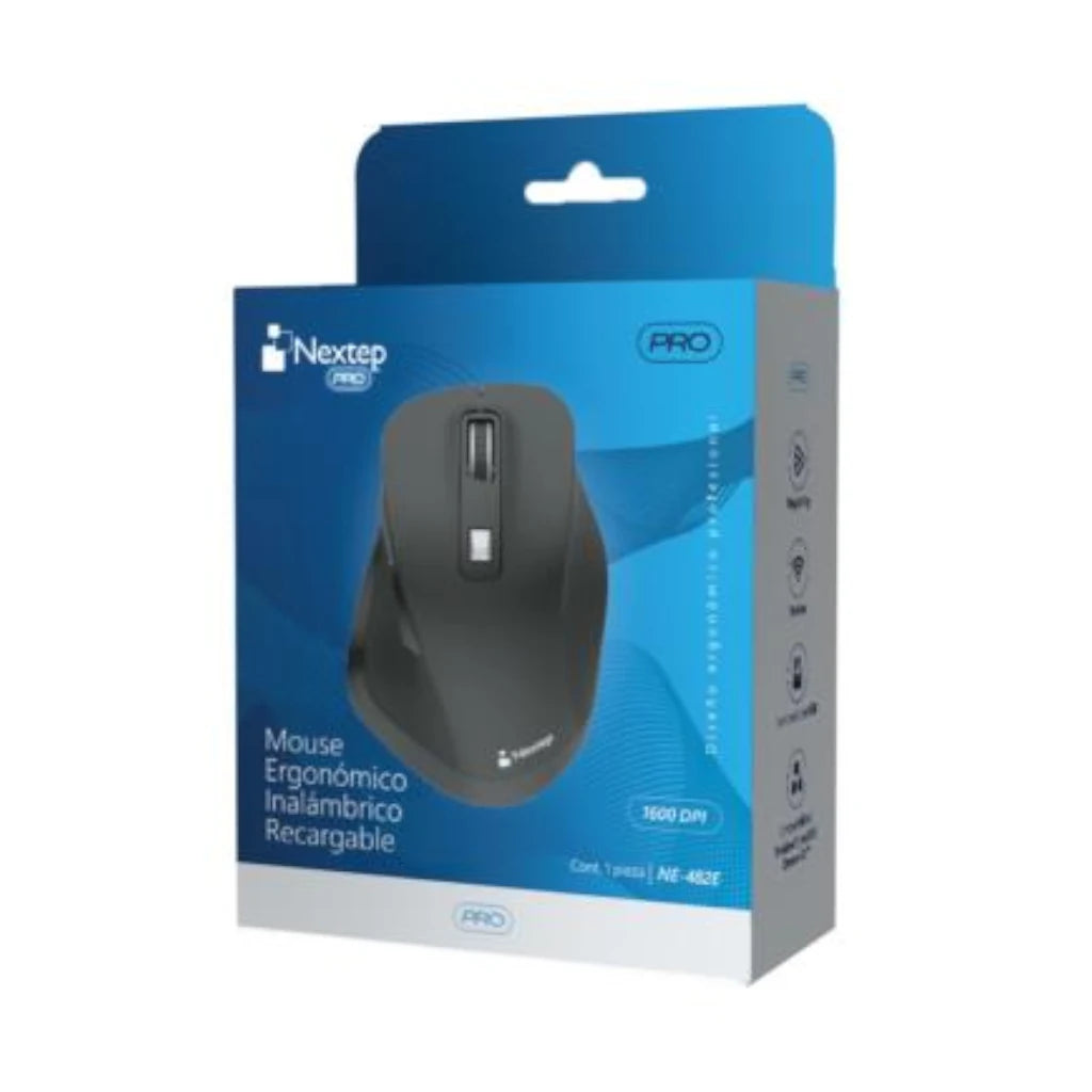 Mouse Nextep Ergonomico Pro 1600 Dpi Silencioso Inalambrico Recargable