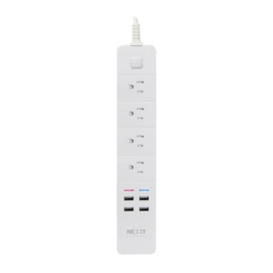 Barra Multicontacto Inteligente WiFi Nexxt Home Protector de Sobretensión con 4 tomacorrientes 4 puertos USB 1.8m Blanco