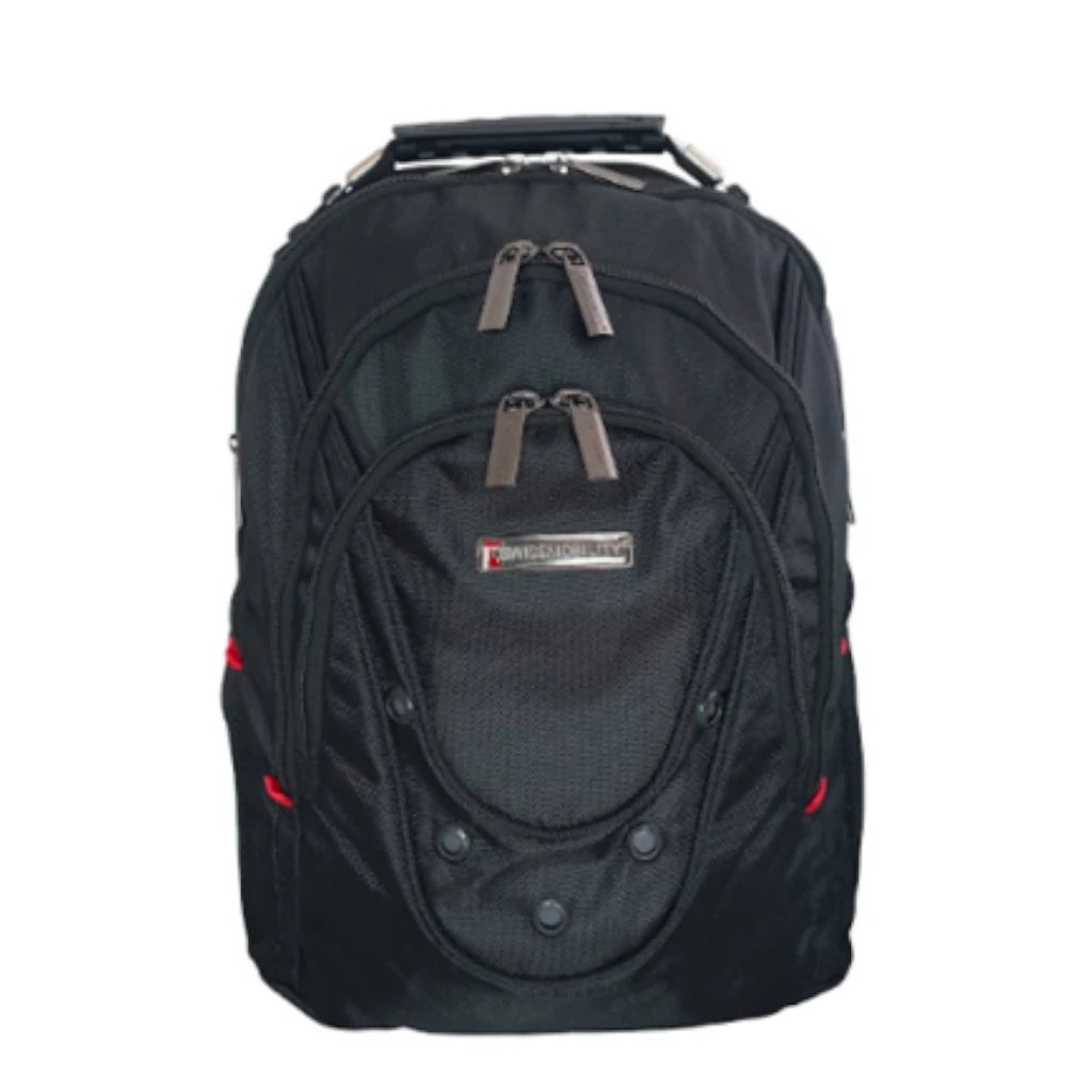 Mochila Swissmobility BEVERIN 17 3 cierres asa de acero reforzada piso de espuma múltiples bolsos internos color negro