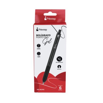 Boligrafo Nextep Gel Retractil Silencioso Fino 0.5mm Negro C/6