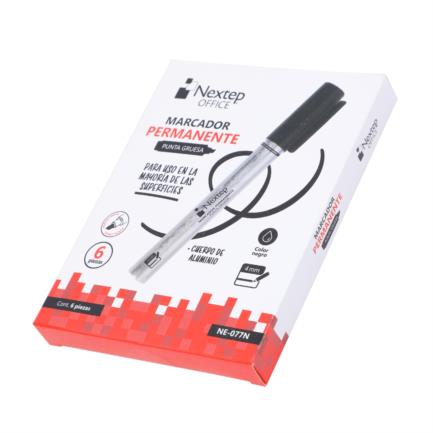 Marcador Nextep Permanente Cuerpo Aluminio Punta Gruesa Cincel 4mm Negro C/6