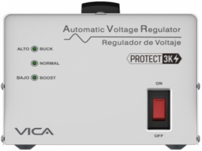 Regulador Vica Protect 3K 3000VA/1800W 4 Contactos para Línea Blanca Impresión LED Indicadores 3 Años Garantía