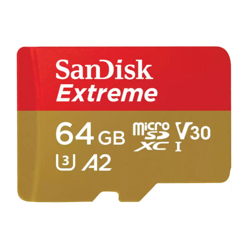 Memoria Micro SD Extreme SanDisk 64GB SDXC UHS-I  Clase 10 C/Adaptador Color Rojo Dorado SDSQXAH-064G-GN6MA