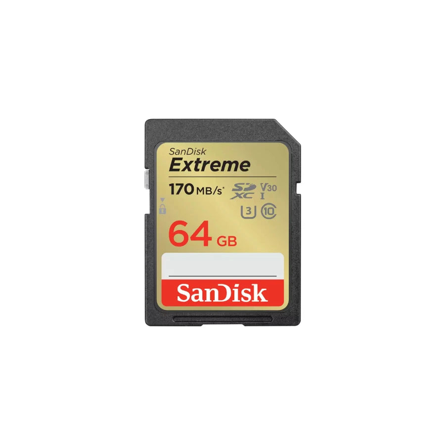 Memoria SD SanDisk Extreme 64GB SDXC UHS-I Clase 10 Lect 170/70 MBs V30 4K SDSDXV2-064G-GNCIN