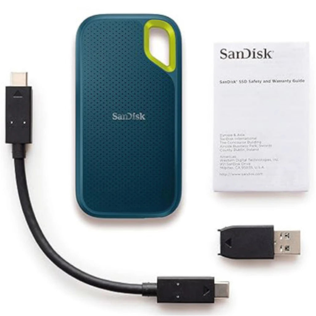 Disco Duro de Estado Solido (SSD) Externo SanDisk Extreme Portable 1TB USB C 3.2 Azul Verde A Prueba de Agua Polvo y Gol